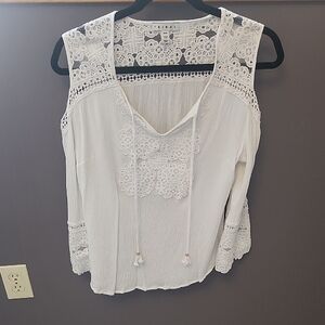 Tribal Crinkle Blouse With Crochet Trim